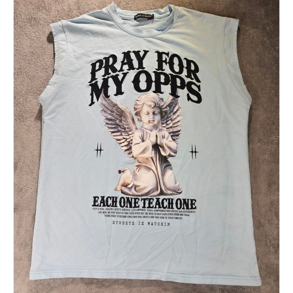 Streetz Iz Watchin Other - Streetz Iz Watchin Pray For My Opps Angel Muscle Tee Light Blue Small